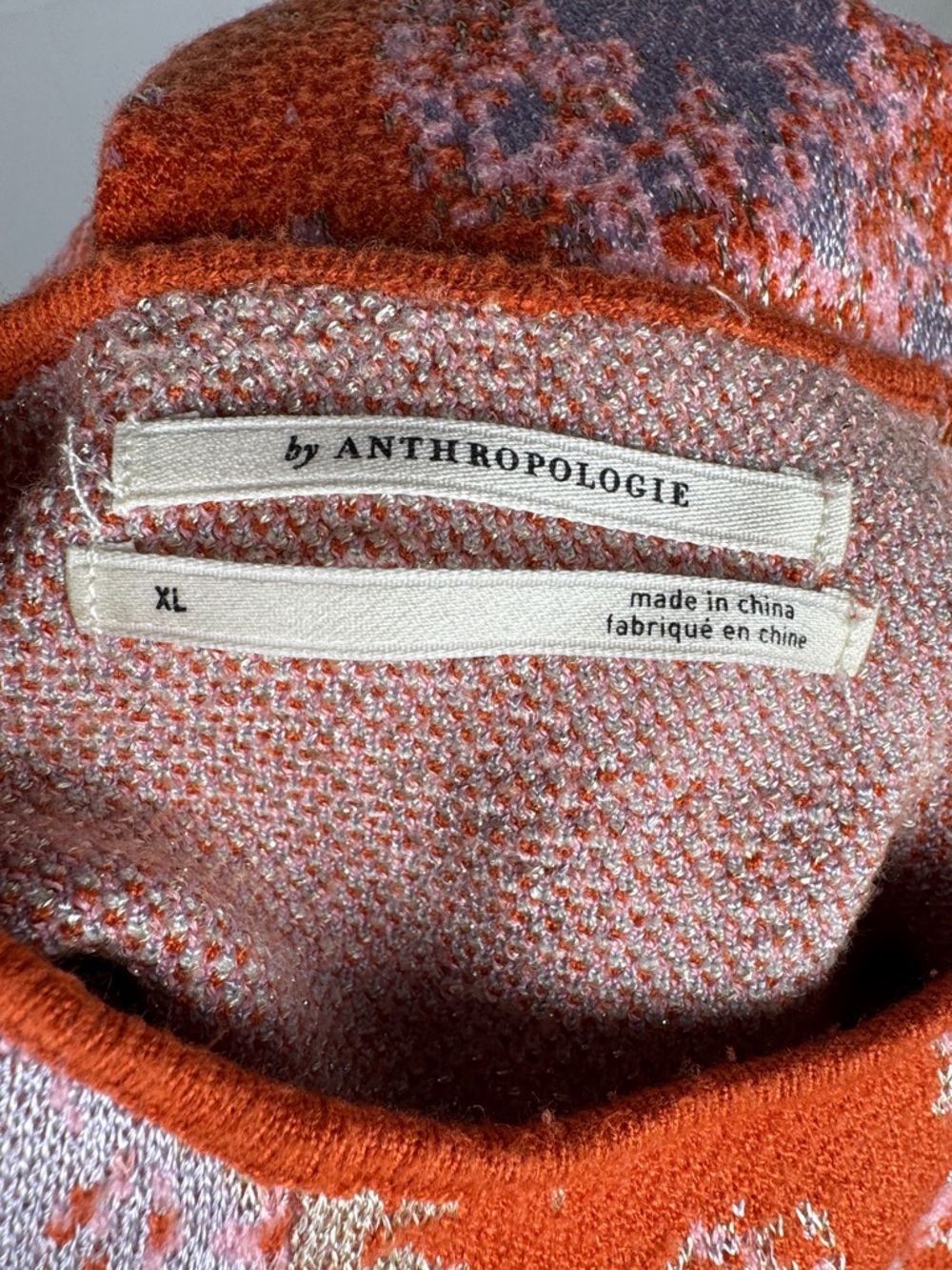 Anthropologie Abstract Coral and Pink Cowlneck Sweater - Picture 5 of 7